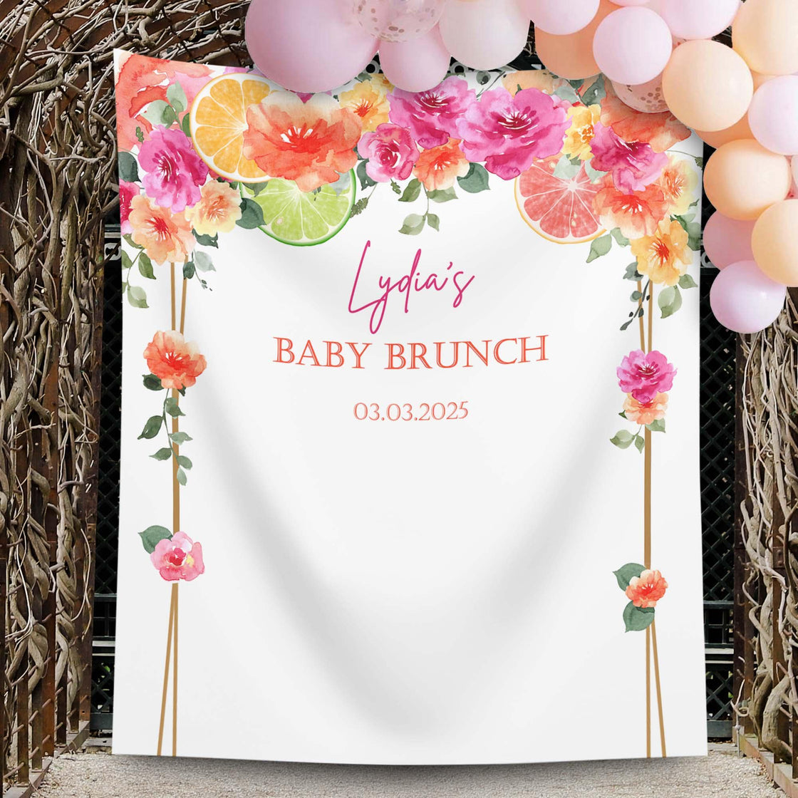 Citrus Baby Baby Brunch Decor Lemon Baby Shower Backdrop Custom Banner Hot Pink Orange Baby  Sprinkle Personalized Photobooth