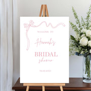 Printed Coquette Bow Sign Bridal Shower Welcome Poster Blush Ribbon Bachelorette Party Foamboard Engagement Poster Wedding Shower Future Mrs