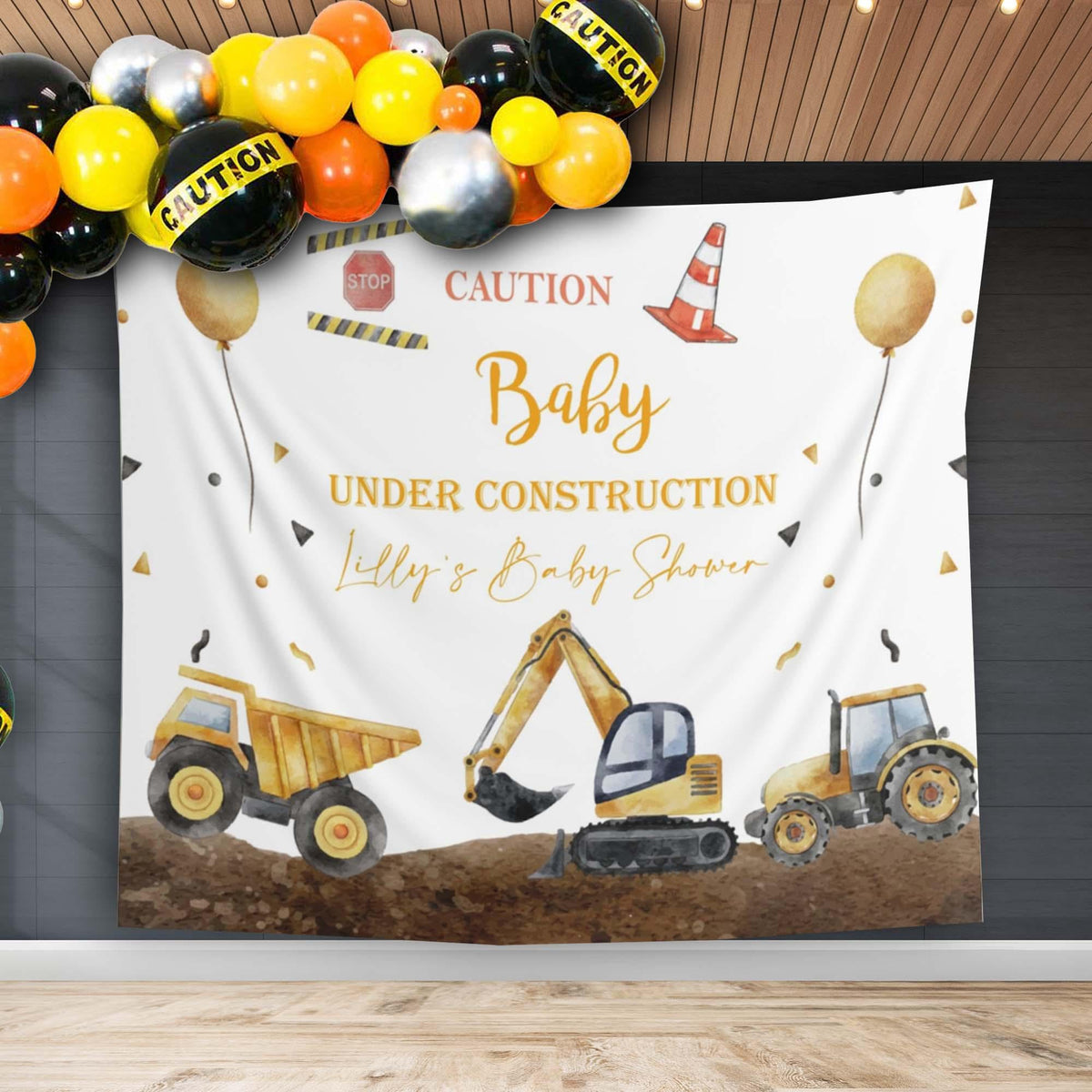 Modern Construction Baby Shower Backdrop Baby Under Construction Banner