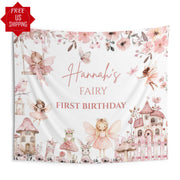 Enchanted Garden Fairy Banner Blush Floral High Chair Photobooth Mushroom