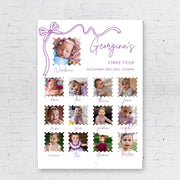 Printed Girl First Birthday Milestone Sign Pink Bow 1st Birthday Photo Foam Board Milestone Poster Paper Baby First Year Stats
