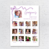 Printed Girl First Birthday Milestone Sign Pink Bow 1st Birthday Photo Foam Board Milestone Poster Paper Baby First Year Stats