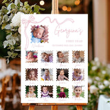 Printed Girl First Birthday Milestone Sign Pink Bow 1st Birthday Photo Foam Board Milestone Poster Paper Baby First Year Stats