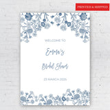 Blue Floral Bachelorette Party Sign Toile Bridal Shower Foamboard Custom Engagement Party Welcome Decor Dusty Blue Slate Floral Poster