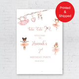 Printed Ballerina Tutu Cute Birthday Welcome Sign Girl Blush Coquette Bow Foamboard 2 Years Second Birthday Custom Poster Paper