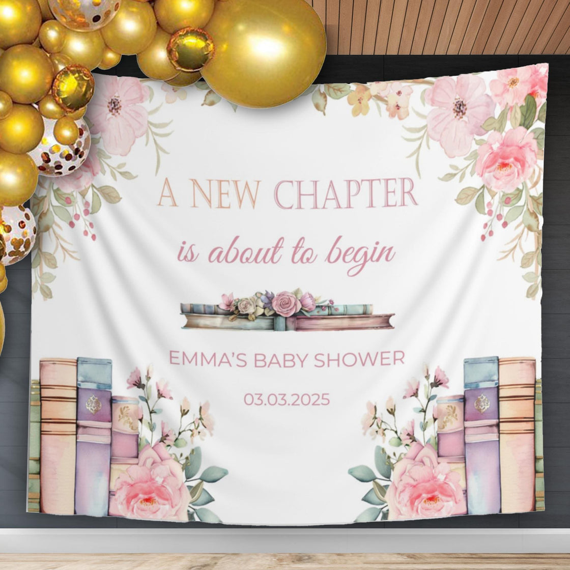 New Chapter Baby Shower Decor Book Themed Baby Sprinkle Backdrop Baby On The Way Banner Blush Floral Storybook Decor Bridal Shower Sign
