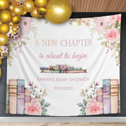 New Chapter Baby Shower Decor Book Themed Baby Sprinkle Backdrop Baby On The Way Banner Blush Floral Storybook Decor Bridal Shower Sign