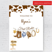 Printed First Rodeo Birthday Welcome Sign Cowboy 1st Birthday Foamboard Wild West Decor Ranch Southwestern Poster Cowboots Boy Birthday