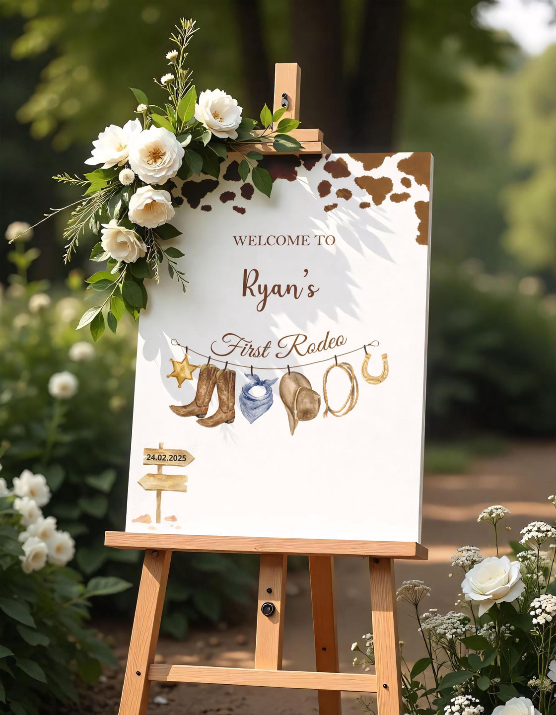 Printed First Rodeo Birthday Welcome Sign Cowboy 1st Birthday Foamboard