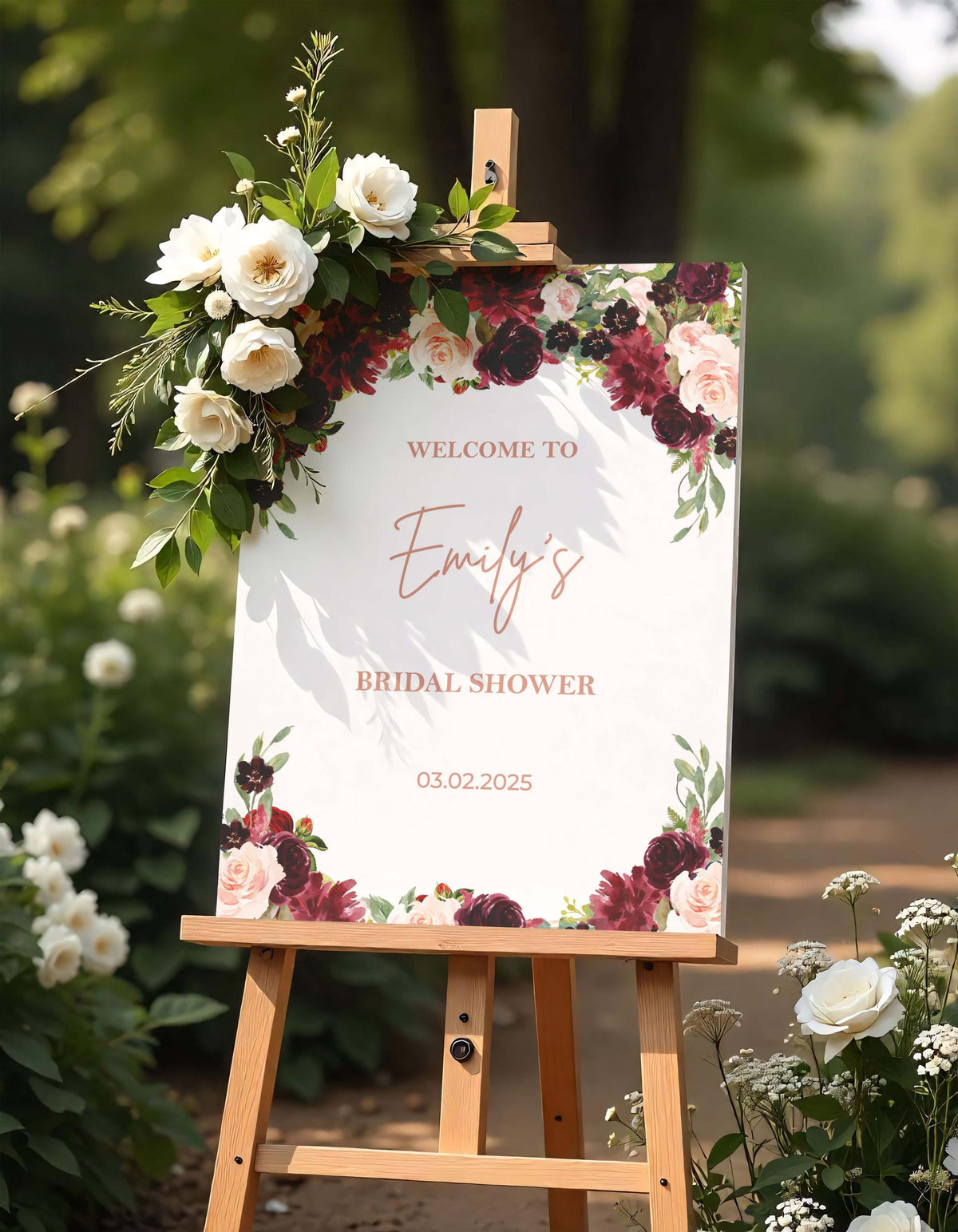Printed Burgundy Bridal Shower Welcome Sign Blush Floral Wedding Shower Poster