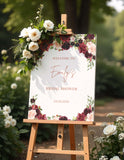 Printed Burgundy Bridal Shower Welcome Sign Blush Floral Wedding Shower Poster