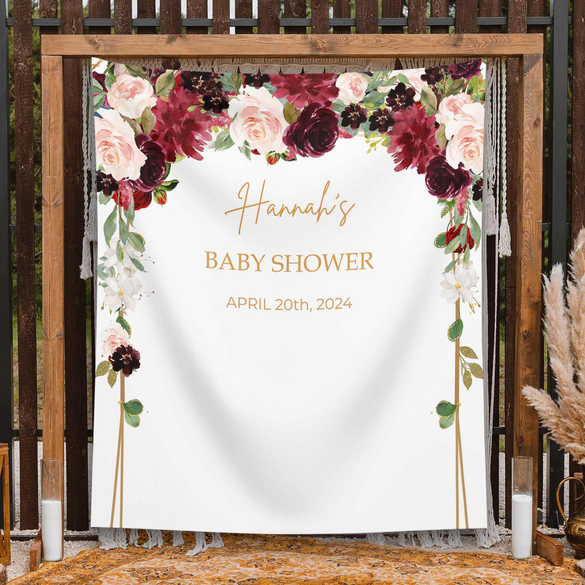Burgundy Baby Shower Backdrop Blush Floral Baby Sprinkle Banner