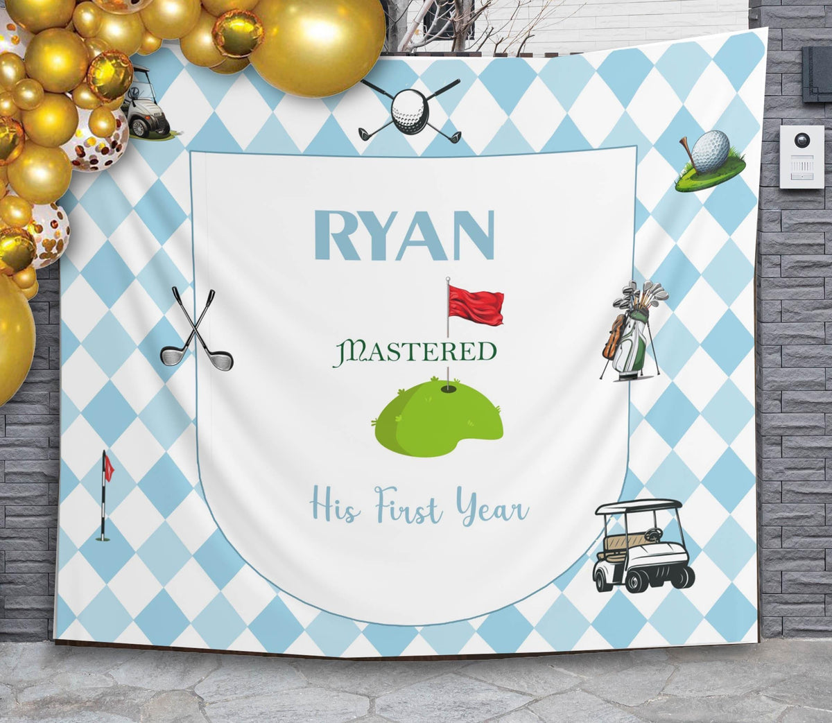 Custom Masters 1st Birthday Party Decor Golf First Birthday Banner Mastered First Year Backdrop Personalized Welcome Sign High Chair Banner