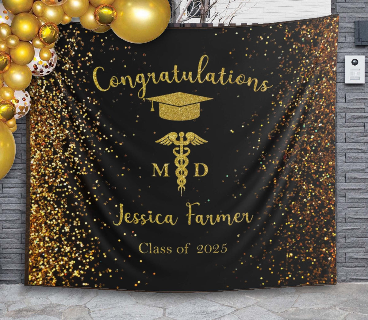 Graduation Backdrop MD Doctor of Medicine Medical School Grad Banner Personalized Doctorate PHD Residency Graduate Class of 2025 Dentist Vet