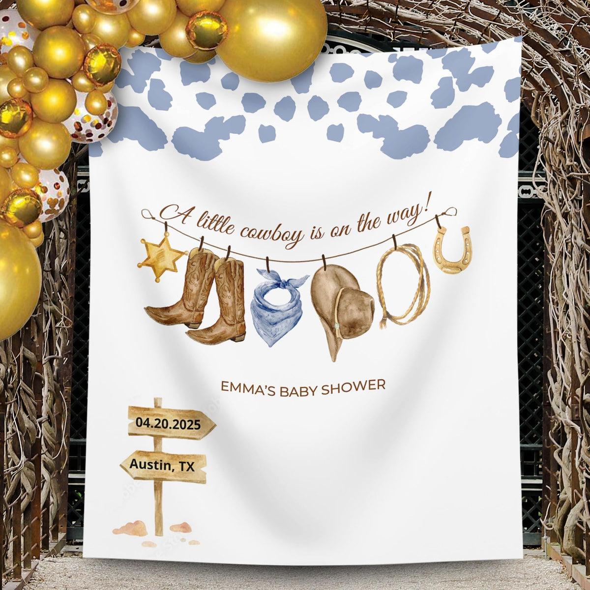 A Little Cowboy Is On The Way Baby Shower Backdrop Wild West Baby Shower Decor Cowboy Clothesline Western Rodeo Country Baby Welcome Sign