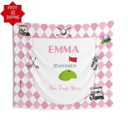 Custom Masters 1st Birthday Party Decor Golf First Birthday Banner Mastered First Year Backdrop Personalized Welcome Sign High Chair Banner