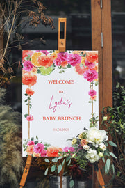 Citrus Baby Brunch Welcome Sign Foam Board Custom Hot Pink Orange Floral Baby Shower Decor Welcome Poster Baby Sprinkle Printed Shipped