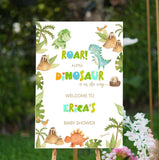 Printed Dino Baby Shower Welcome Sign, Zoo Animal Theme Foamboard,