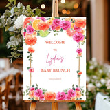 Citrus Baby Brunch Welcome Sign Foam Board Custom Hot Pink Orange Floral Baby Shower Decor Welcome Poster Baby Sprinkle Printed Shipped