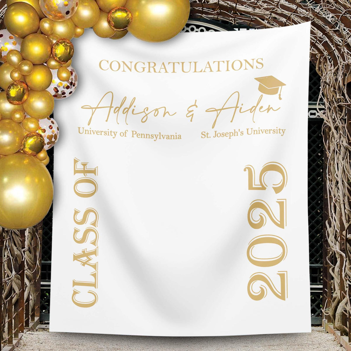 Twins Graduation Banner Class of 2025 Decor Graduation Party Backdrop Personalized Graduation Photo Booth Backdrop, High School Graduation