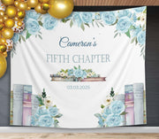 Blue Floral Book Theme Backdrop Custom Birthday Decoration