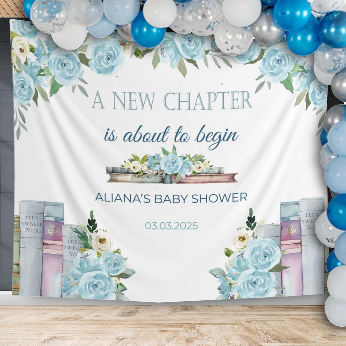 Boy Baby Shower Backdrop New Chapter Baby Shower Decor Book Themed Baby Sprinkle Backdrop Baby On The Way Banner Blue Floral Bridal Shower