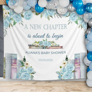 Boy Baby Shower Backdrop New Chapter Baby Shower Decor Book Themed Baby Sprinkle Backdrop Baby On The Way Banner Blue Floral Bridal Shower