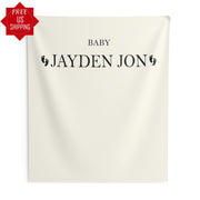 Gender Neutral Baby Sprinkle Decor, Personalized Backdrop, Ivory Fabric Sign