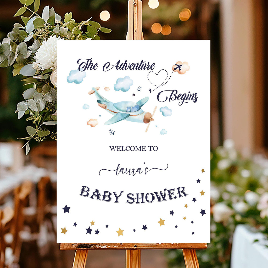 Adventure Baby Shower Foam Board Sign, Gender Neutral Airplane Welcome Sign,