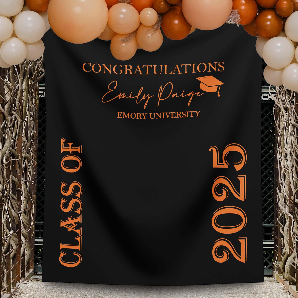 Orange Black Graduation Decor, Class of 2025 Grad Party Banner, Graduation Backdrop, Personalized Graduation Photo Booth, High School Grad