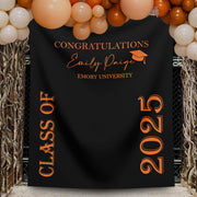 Orange Black Graduation Decor, Class of 2025 Grad Party Banner, Graduation Backdrop, Personalized Graduation Photo Booth, High School Grad
