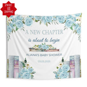 Boy Baby Shower Backdrop New Chapter Baby Shower Decor Book Themed Baby Sprinkle Backdrop Baby On The Way Banner Blue Floral Bridal Shower