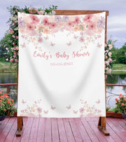 Mauve Butterfly Baby Shower Backdrop, Pink Purple Butterflies