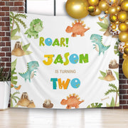 Dino 2nd Birthday Banner, Dinosaur Party Backdrop, One Year,