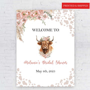 Printed Highland Cow Bridal Shower Welcome Sign Boho Pampas Grass Bachelorette Party Foamboard Cow Print Future Mrs Poster Paper Entrance