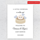Girl Baby Shower Sign Printed Dumpling Baby Shower Welcome Sign Little Dumpling on the Way Modern Baby Sprinkle Foamboard Blue Pink Hearts