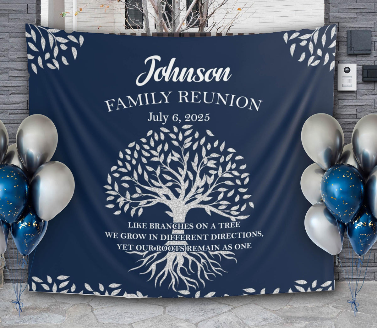 Navily Silver Family Reunion Decor, Our Roots Remain As One Backdrop, Personalized Family Tree Banner, Family Get Together, Siblings Cousins