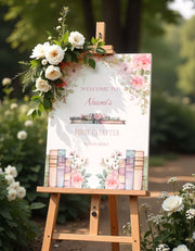 One Year Old Books Sign, Pink Blush Girl Floral Foamboard, Entrance Sign