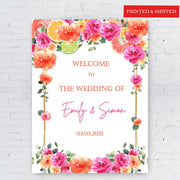 Bright Floral Entrance Sign, Hot Pink Mediterranean Reception Decor