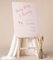 Printed 30th Birthday Sign Thirty Flirty Thriving Foamboard Pink Cocktail Welcome Poster Any Age Sign Champagne Glass Party Decor