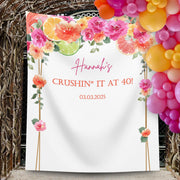 Citrus Birthday Backdrop, Hot Pink orange Party Decor, Crushin It at 40, 30th 50th 70th 80th Birthday Decor, Lemon Women Birthday Brunch