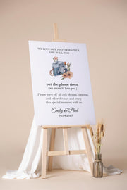 Printed Unplugged Ceremony Wedding Sign, Put The Phone Down Modern Entrance Foamboard, Elegant Wedding Poster, We love our photographer