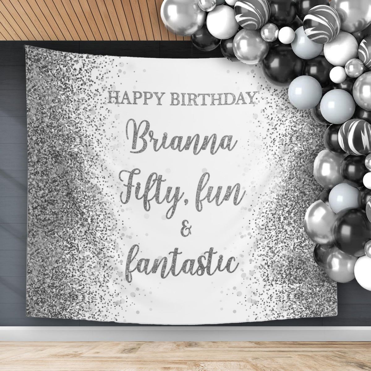 Custom 50th Birthday Backdrop, Fifty Fun Fantastic Fabulous Banner,
