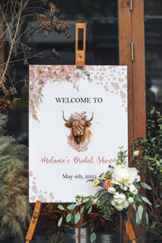 Printed Highland Cow Bridal Shower Welcome Sign Boho Pampas Grass