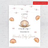 Printed Little Pearl Baby Shower Sign Sea Shells Baby Sprinkle Foamboard Girl Baby Shower Decor Ocean Baby Shower Entrance Poster Paper