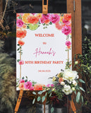 Printed Birthday Welcome Sign, Hot Pink orange Party Decor, Citrus Entrance Foamboard,