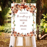 Printed Terracotta Flower Wedding Sign Autumn floral Engagement Welcome Foamboard