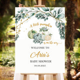 Little Pumpkin Baby Shower Welcome Sign Printed Fall greenery Baby Sprinkle Decor