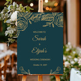 Printed Emerald Green Wedding Sign, Green Gold Entrance Foamboard, Luxury Wedding Poster, Engagement Entrance Sign, Wedding Shower