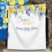 Ciao Baby Shower Decor Italian Theme Bambino Backdrop Blue Floral Lemon
